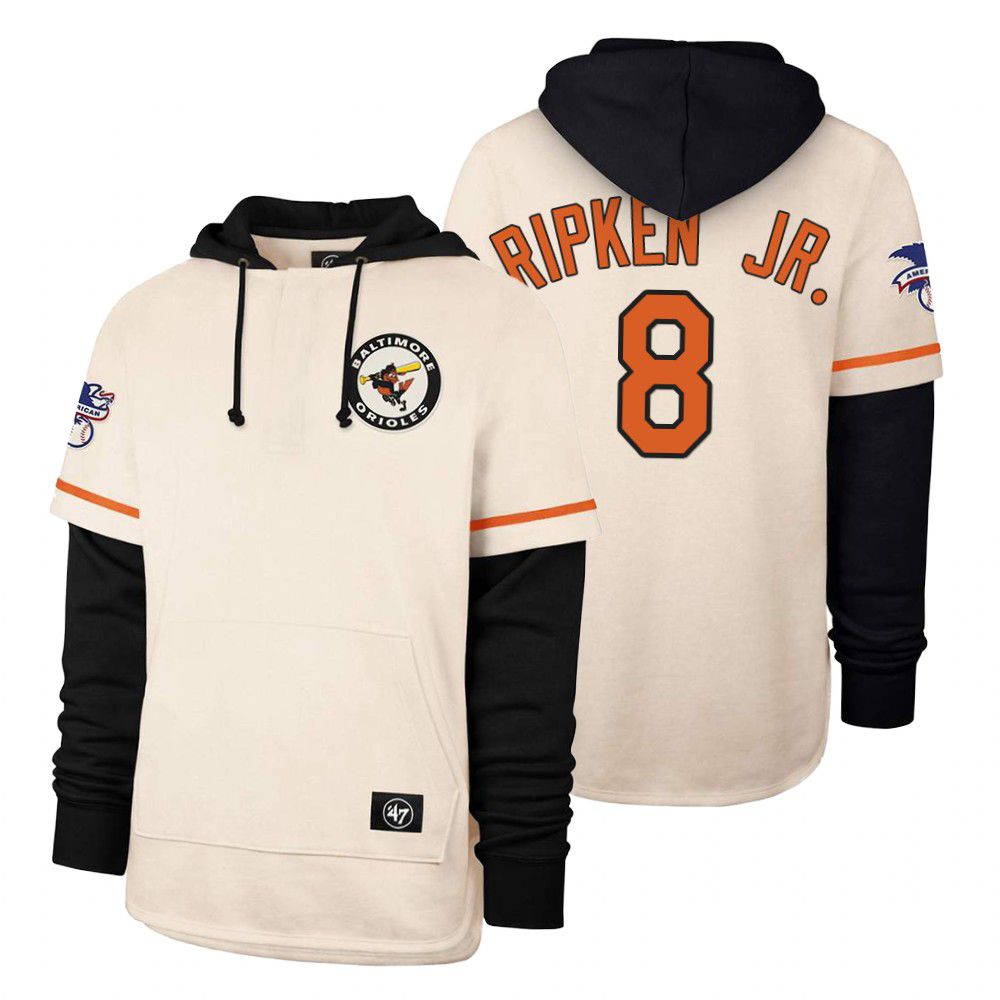 Men Baltimore Orioles #8 Ripken jr Cream 2021 Pullover Hoodie MLB Jersey->customized mlb jersey->Custom Jersey